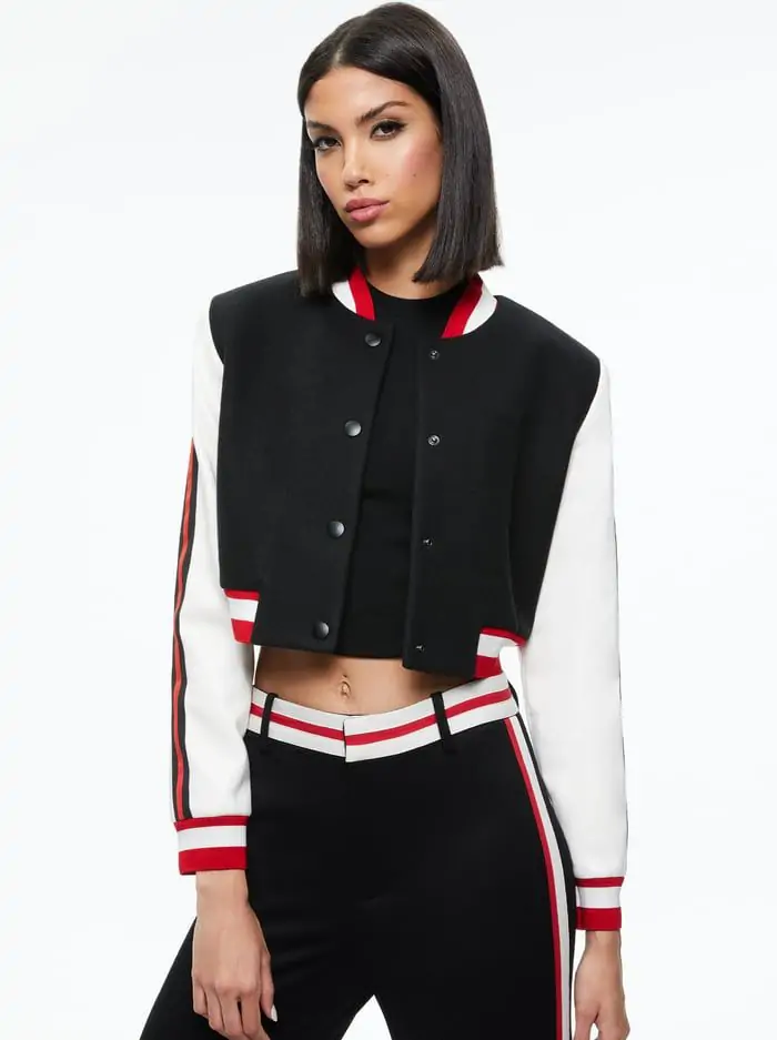 BARTON CROPPED VEGAN LEATHER VARSITY JACKET